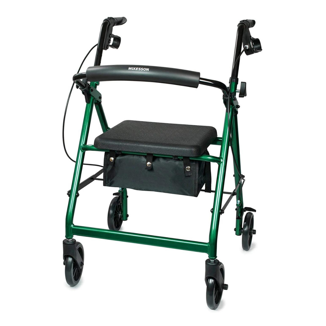 McKesson Lightweight Aluminum Folding Rollator with Padded Seat - Open Box - Senior.com Rollators